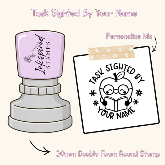 Task Sighted By Your Name Personalised Stamp