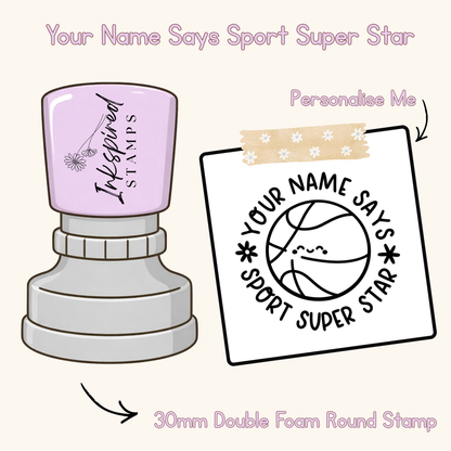 Your Name Says Sport Super Star Personalised Stamp