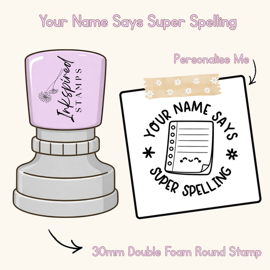 Your Name Says Super Spelling Personalised Stamp