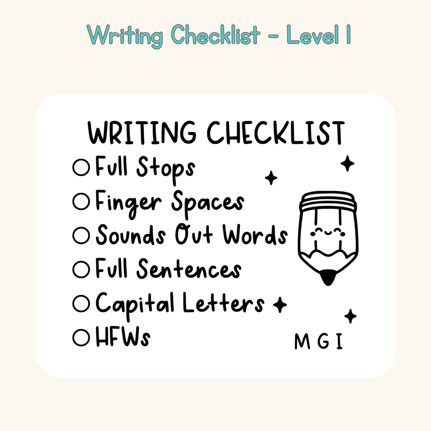 Writing Checklist - Level 1