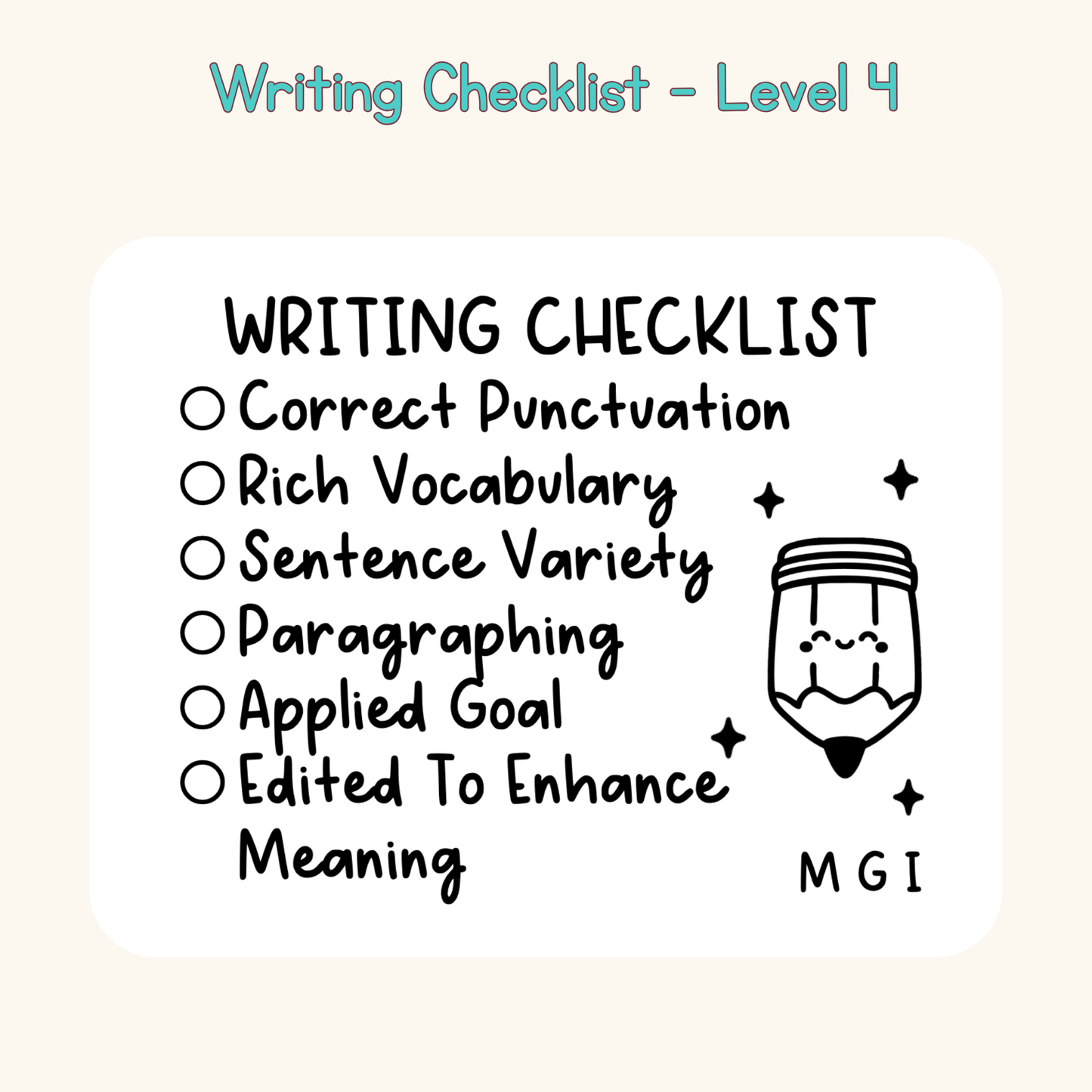 Writing Checklist - Level 4