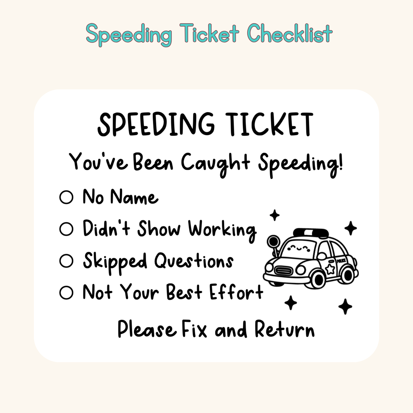 Speeding Ticket Checklist