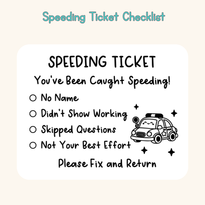 Speeding Ticket Checklist